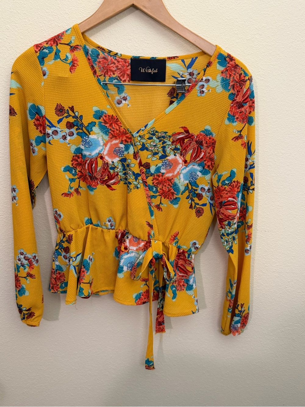 Wishful Park Mustard Floral Tie-Waist Blouse